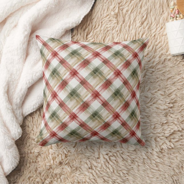 Coussin Rayures de Noël crème vert rouge (Couverture)