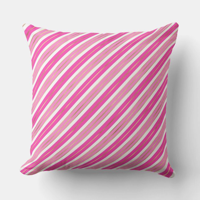 Coussin Rayures de Noël en feuille d'aluminium rose et arg (Recto)