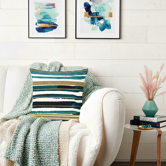 Coussin Rayures de paillettes vertes et dorées  (Créateur téléchargé)