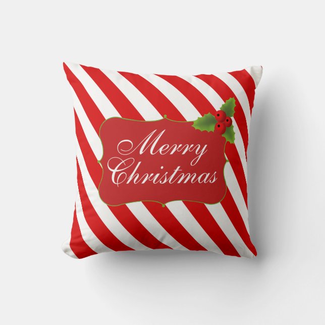 Coussin Rayures de sucre de canne de Joyeux Noël (Recto)