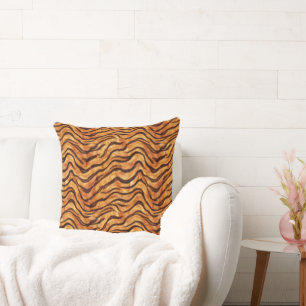 Coussin Rayures de tigre ondulées sauvages orange brun fon
