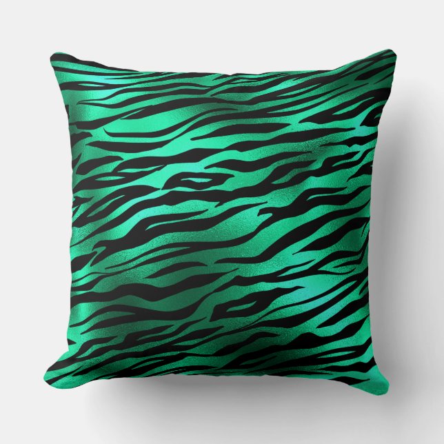 Coussin Rayures de tigre sauvage vert et noir de style saf (Recto)