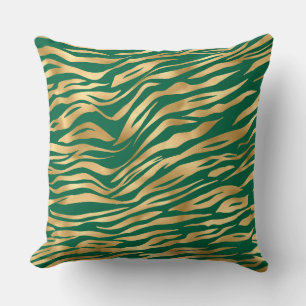 Coussin Rayures de tigre sauvage vert et or élégantes Safa