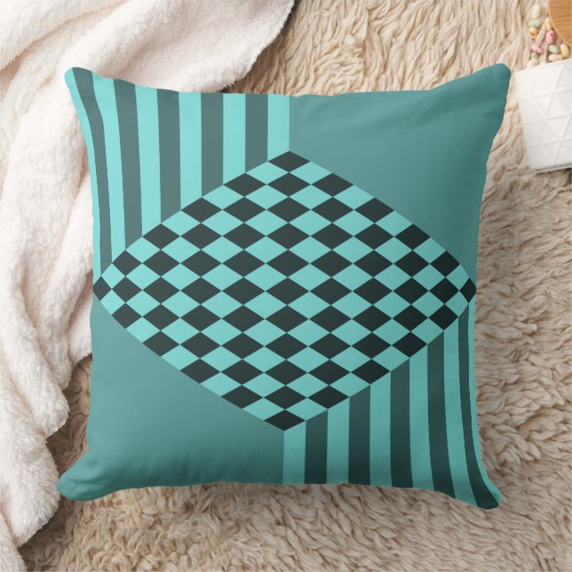 Coussin Rayures de turquoise élégantes Damier diamant (Couverture)