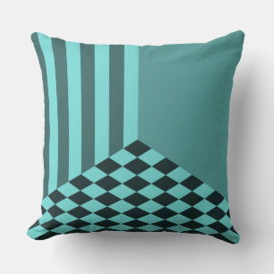Coussin Rayures de turquoise fraîches Damier diamant
