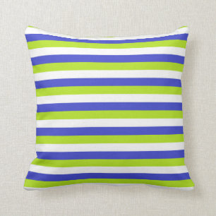 Coussin Rayures de vert de chaux, blanches et bleues