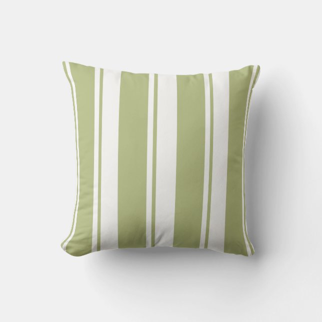 Coussin Rayures de vert sauge et de blanc (Recto)