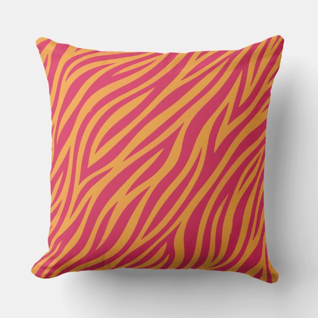 Coussin rayures de zèbre orange et rose (Recto)