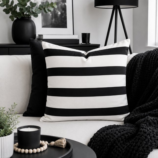 Coussin Rayures Délice Noir et Blanc (Créateur téléchargé)