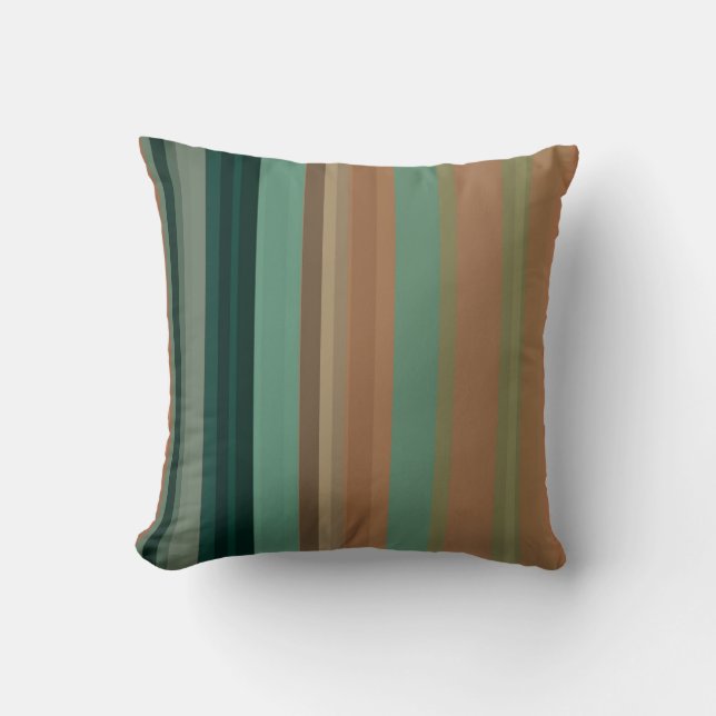 Coussin Rayures désertiques vintage en sarcelle, terre cui (Recto)