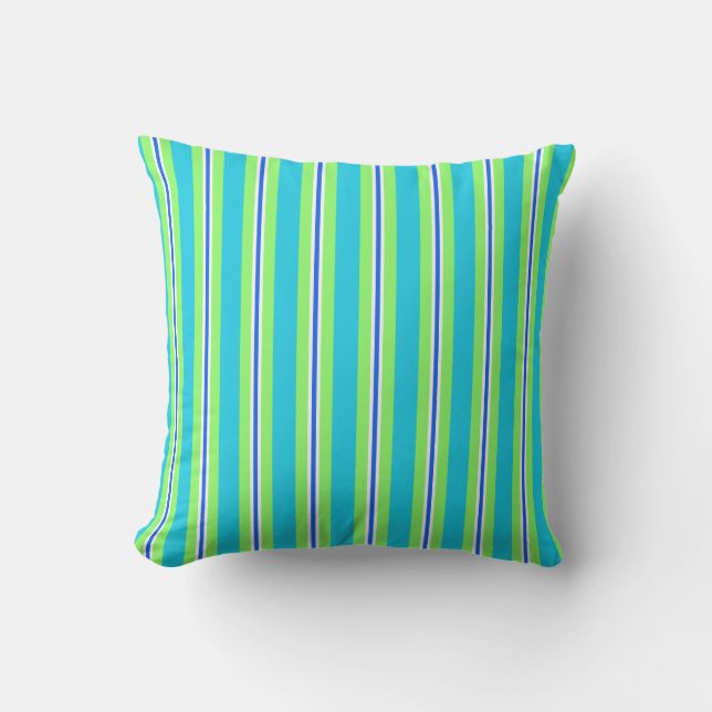 Coussin Rayures d'été - vert de turquoise et de chaux (Recto)