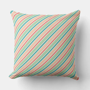 Coussin Rayures diagonales : rose, vert et bleu
