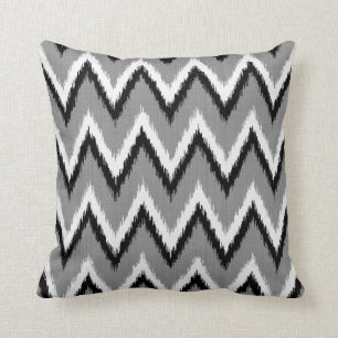 Coussin Rayures d'Ikat Chevron - grises/gris, noir et