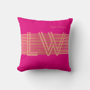 Coussin rayures dorées chic monogramme personnalisé rose c