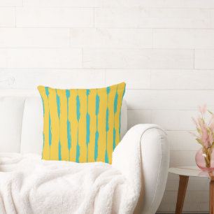 Coussin Rayures encrées jaune et turquoise