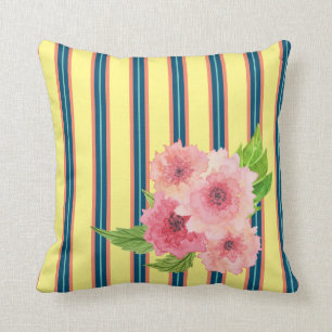 Coussin Rayures ensoleillées avec un bouquet floral