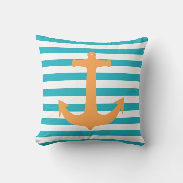 Coussin Rayures et ancre de thème nautique (Recto)