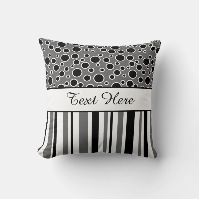 Coussin Rayures et cercles noirs personnalisables (Recto)