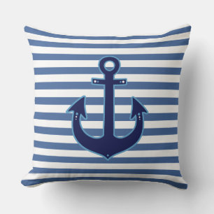Coussin rayures et décor nautiques de marine d'ancre