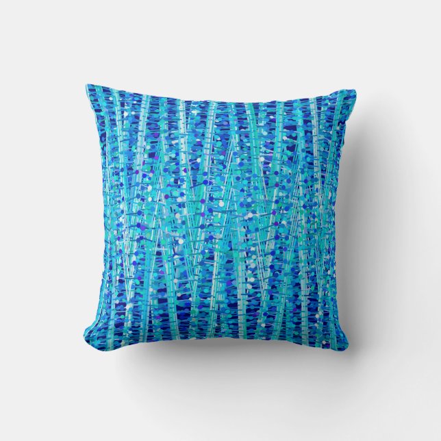 Coussin Rayures et pointes satinées Abstraites, Bleu de co (Recto)