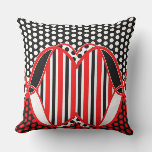 Coussin Rayures et points Abstraits / noir rouge blanc - c