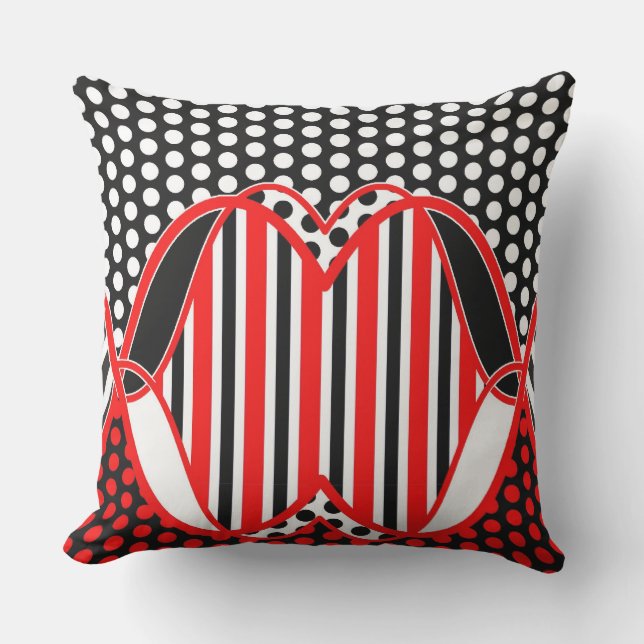 Coussin Rayures et points Abstraits / noir rouge blanc - c (Recto)