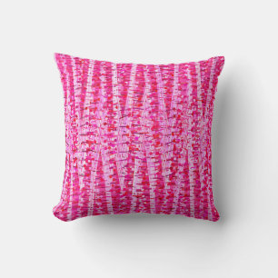 Coussin Rayures et points satinés Abstraits, rose Fuchsia