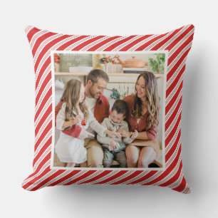 Coussin Rayures festives de canne à sucre de Noël Rouge Bl