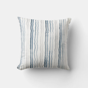 Coussin Rayures fines aquarelles, bleu ardoise, gris, blan