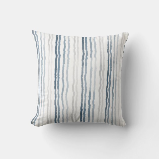 Coussin Rayures fines aquarelles, bleu ardoise, gris, blan (Recto)
