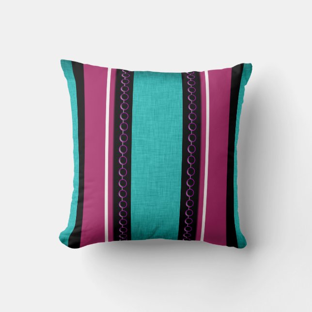 Coussin Rayures géniales pourpres turquoises (Recto)