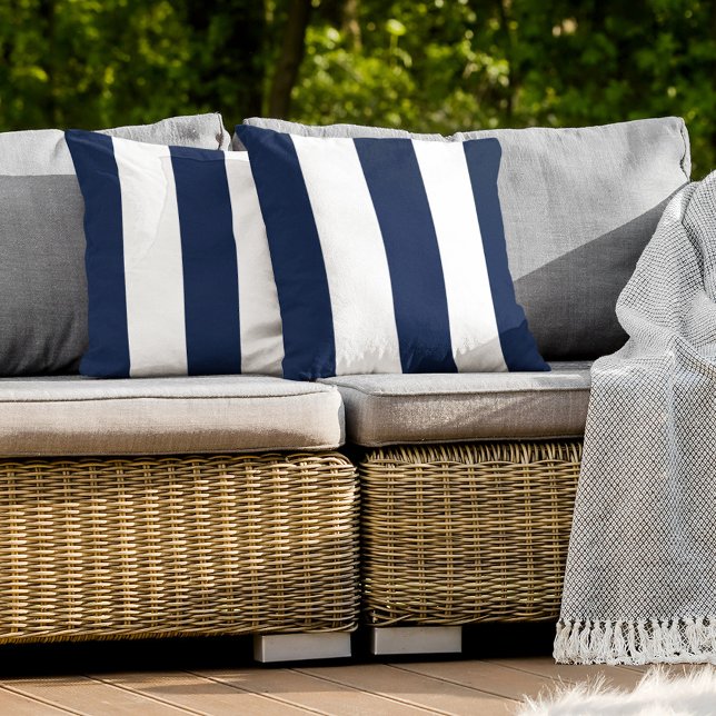 Coussin Rayures gras bleu marine foncé blanc (Créateur téléchargé)