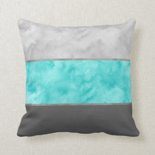 Coussin Rayures grises de bloc de turquoise