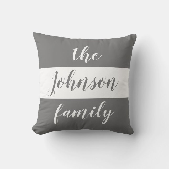 Coussin Rayures grises et blanches personnalisées Nom de f (Recto)