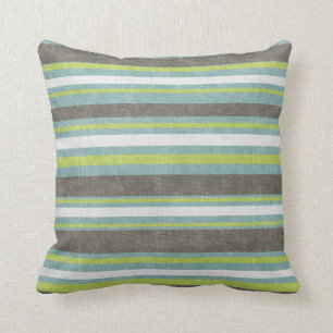 Coussin Rayures grises turquoises de vert bleu