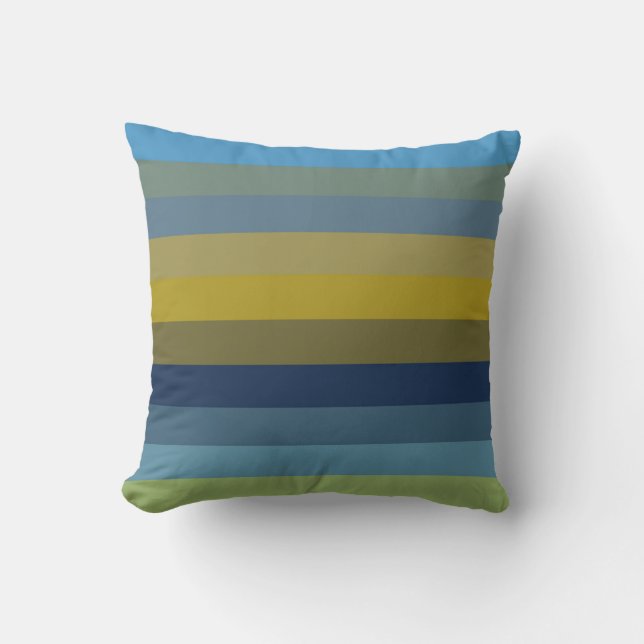 Coussin Rayures horizontales bleu ciel & ocre rétro  (Recto)