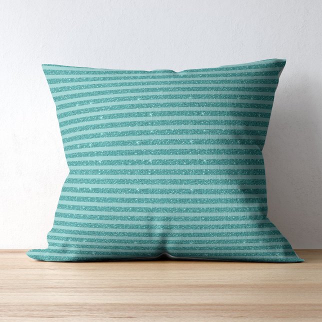 Coussin Rayures horizontales de style pailleté vert sarcel (Créateur téléchargé)