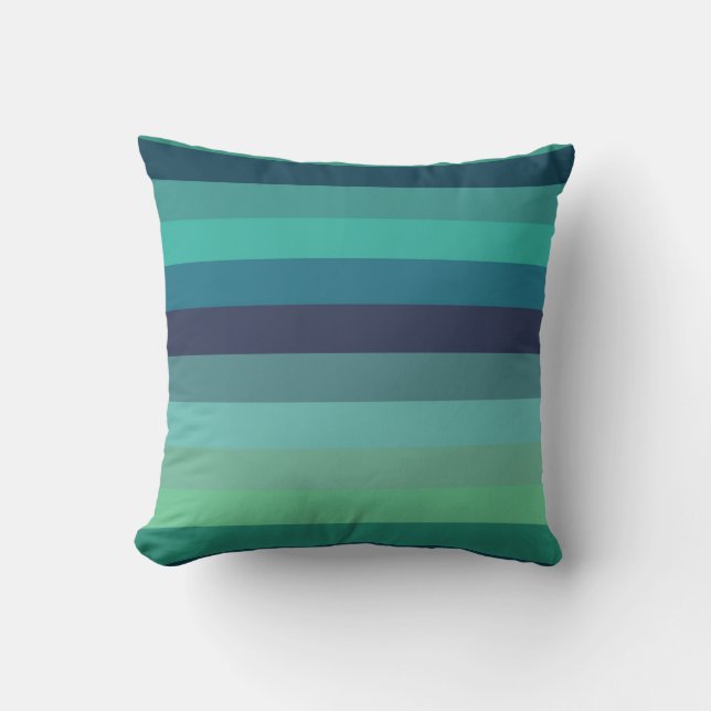 Coussin Rayures horizontales rétro menthe et marine (Recto)