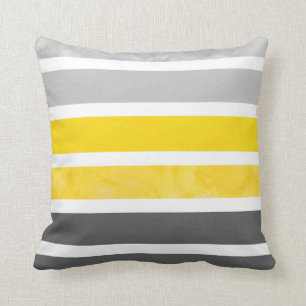 Coussin Rayures jaunes de blanc gris