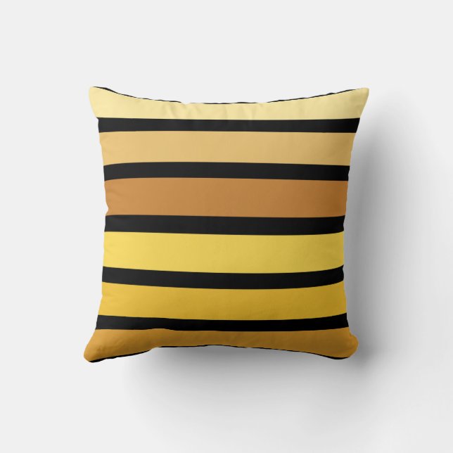 Coussin Rayures Jaunes Dorées Sur Fond Noir  (Verso)