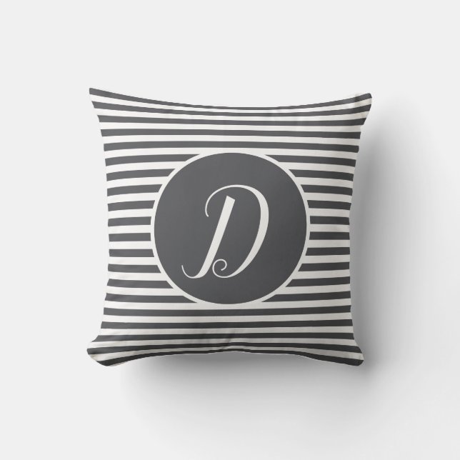 Coussin rayures lettre monogramme cadre gris (Recto)