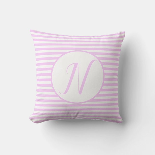 Coussin rayures lettre monogramme cadre rose (Recto)