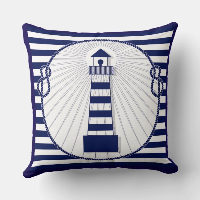 Coussin Rayures marines réversible Phare Bleu Blanc Bleu (Verso)