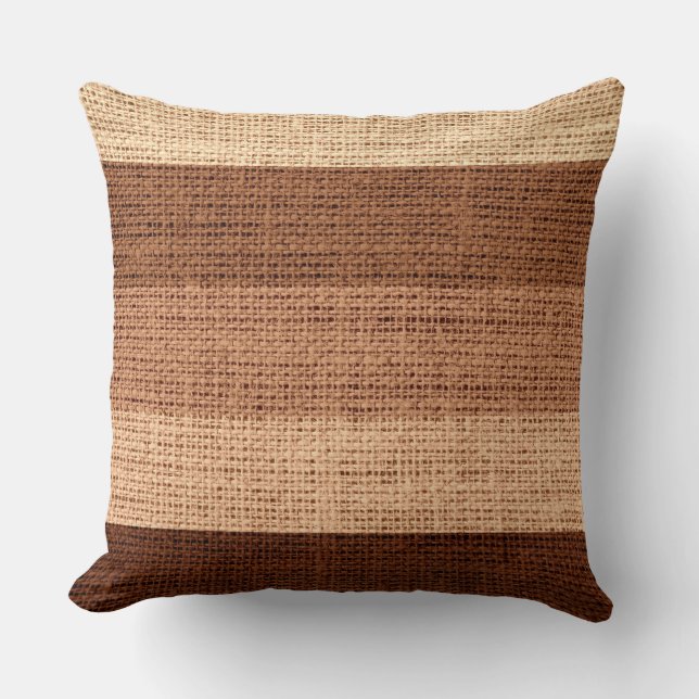 Coussin Rayures Marron Burlap Lin Rustique Jute (Recto)