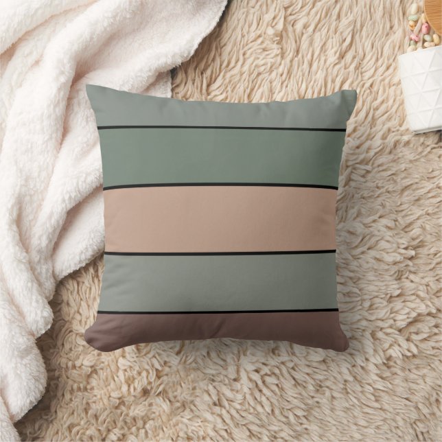 Coussin Rayures Marron Vert Et Noir Sur Papier Aquarelle (Couverture)