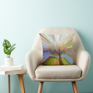 Coussin Rayures multicolores Art de l'arbre d'automne