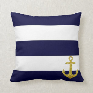 Coussin Rayures nautiques d'ancre d'or