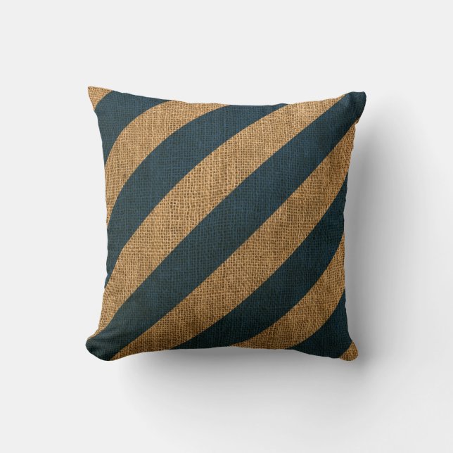 Coussin Rayures nautiques dans le bleu de mer profonde (Recto)