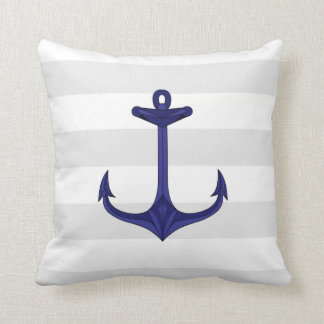 Coussin Rayures nautiques de blanc gris d'Ancre de bleu