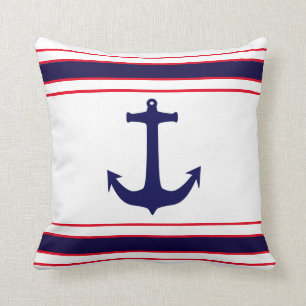 Coussin Rayures nautiques de rouge de bleu marine d'Ancre